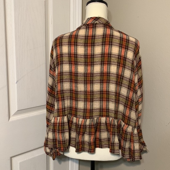 Free People Brown/Tan Plaid Button Up Blouse Size M - Picture 3 of 3